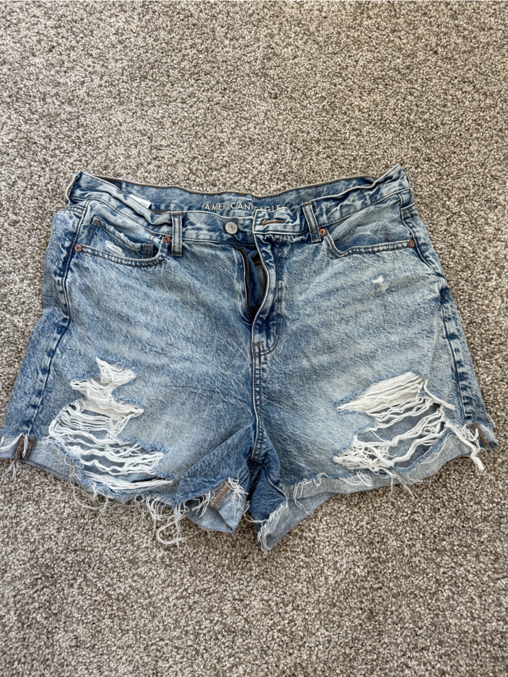 American Eagle Outfitters Light Blue Distressed High-Rise Jean Shorts